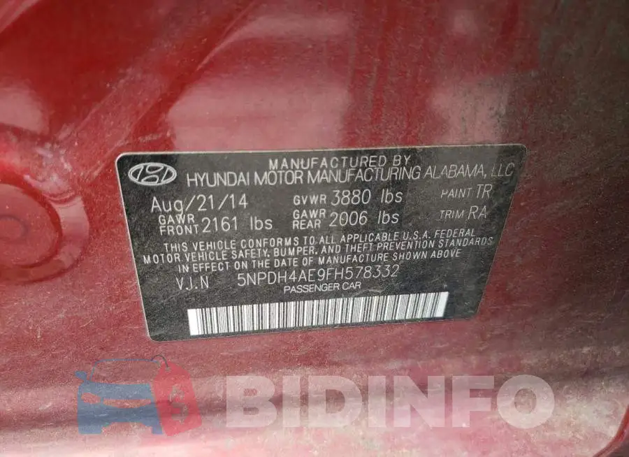 5NPDH4AE9FH578332 Photo# 12