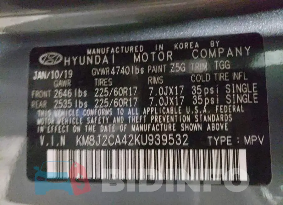 KM8J2CA42KU939532 Photo# 13