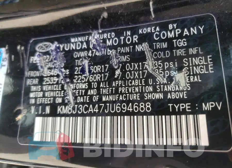 KM8J3CA47JU694688 Photo# 13