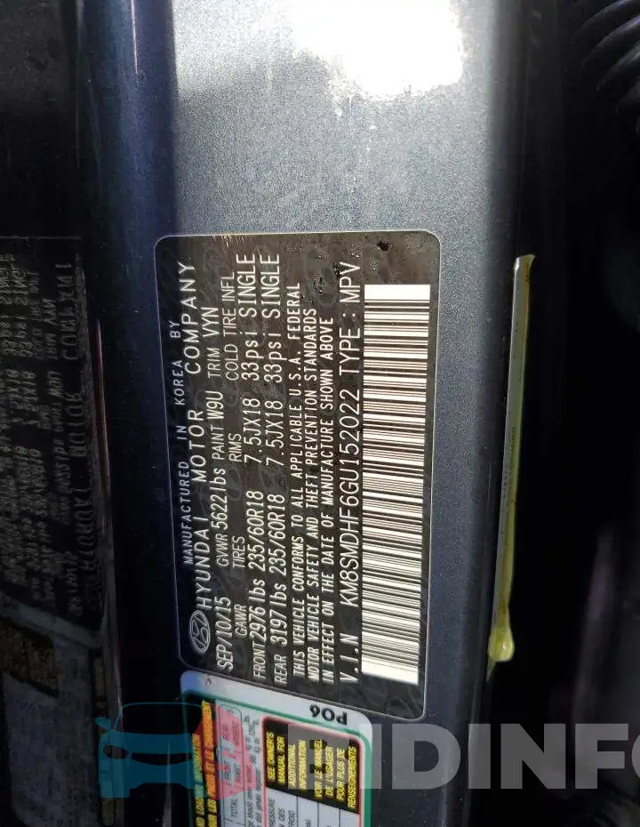 KM8SMDHF6GU152022 Photo# 13