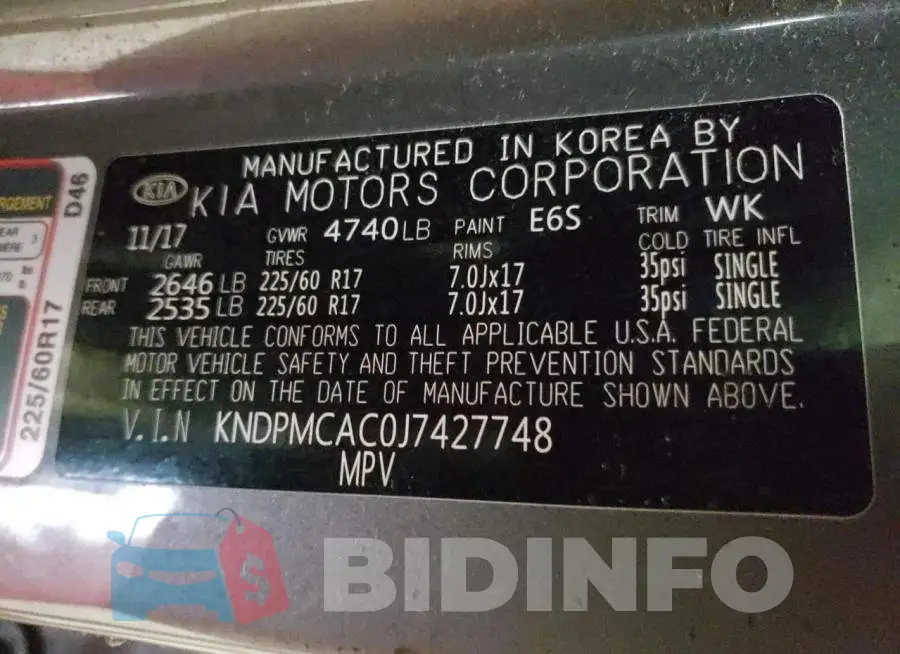KNDPMCAC0J7427748 Photo# 13
