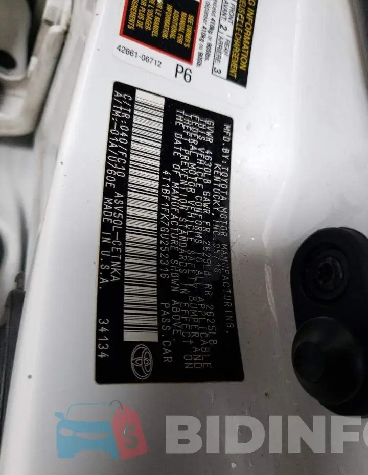 4T1BF1FK7GU252316 Photo# 12