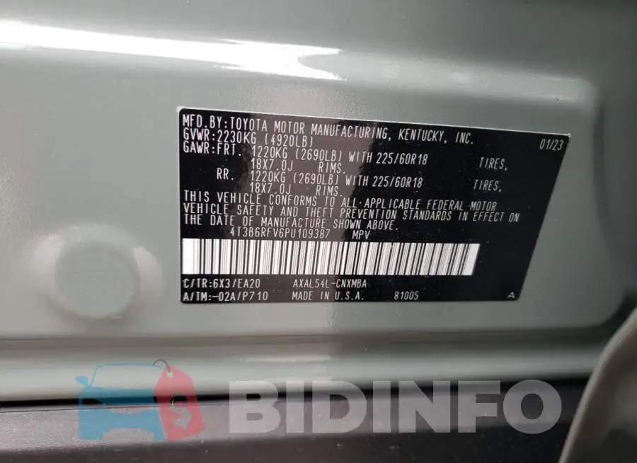 4T3B6RFV6PU109387 Photo# 13