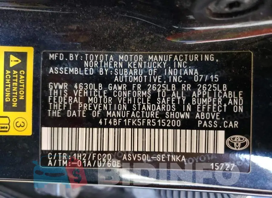 4T4BF1FK5FR515200 Photo# 12