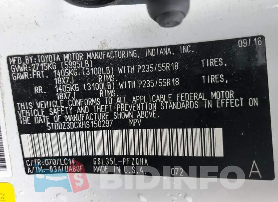 5TDDZ3DCXHS150297 Photo# 14