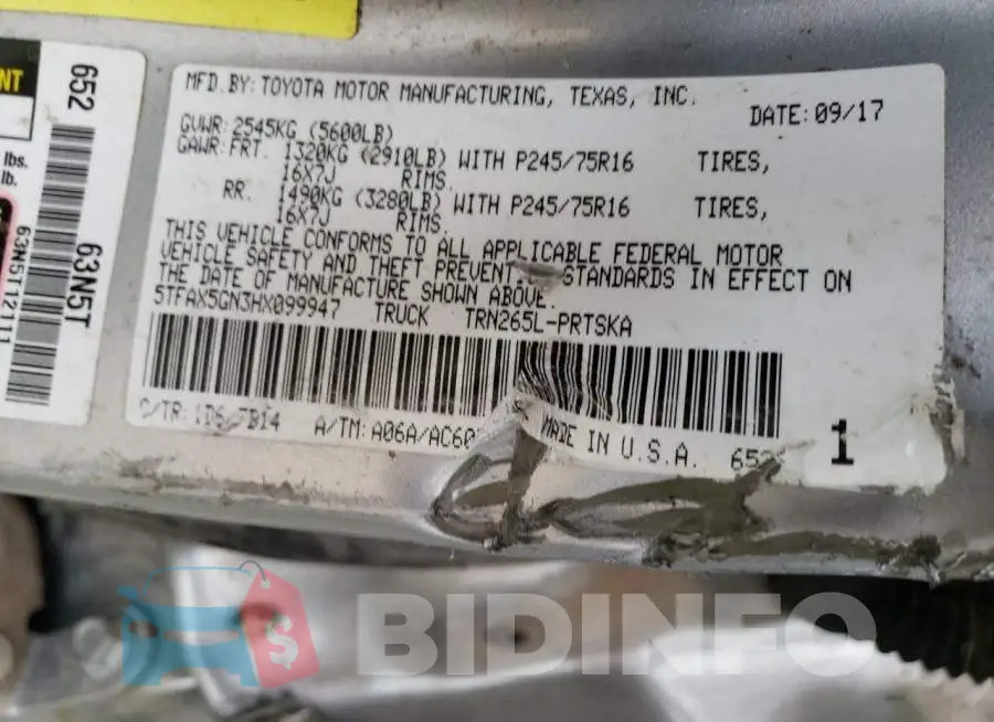 5TFAX5GN3HX099947 Photo# 12