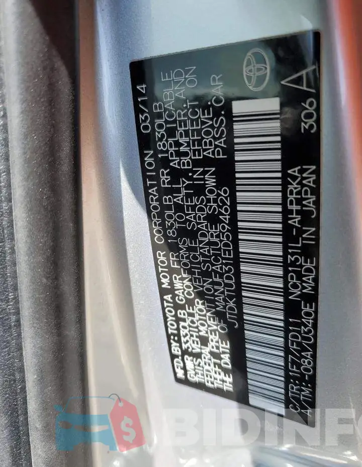 JTDKTUD31ED594626 Photo# 12