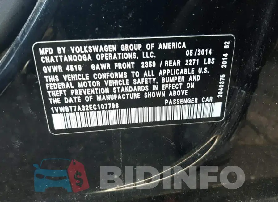 1VWBT7A32EC107796 Photo# 10