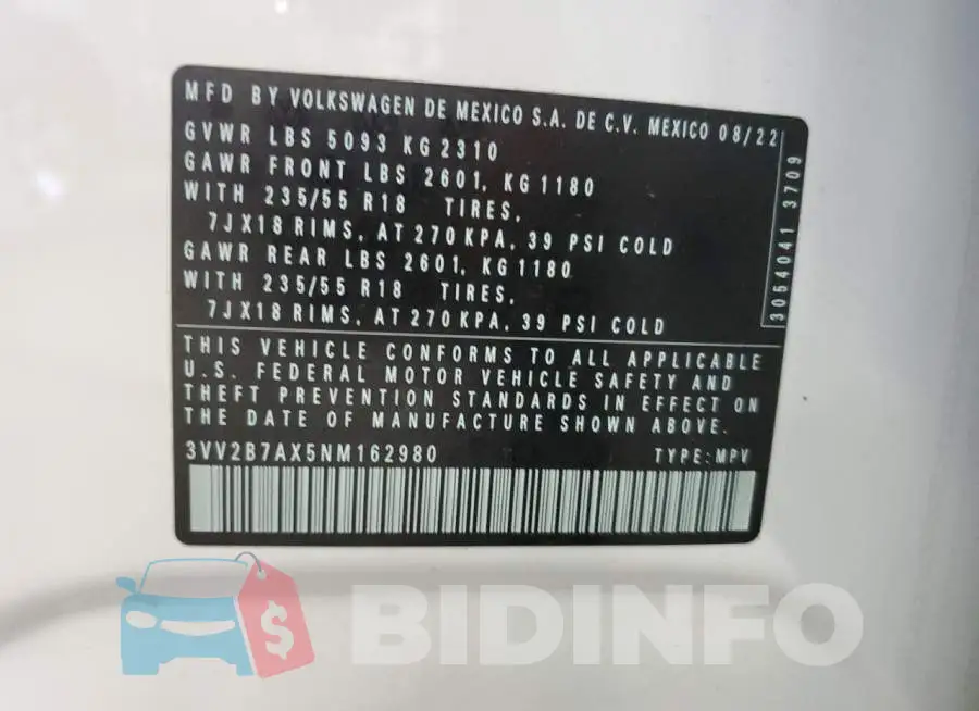 3VV2B7AX5NM162980 Photo# 13
