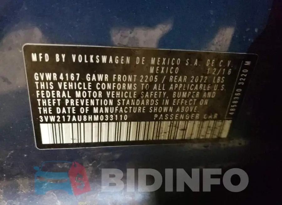 3VW217AU8HM033110 Photo# 12