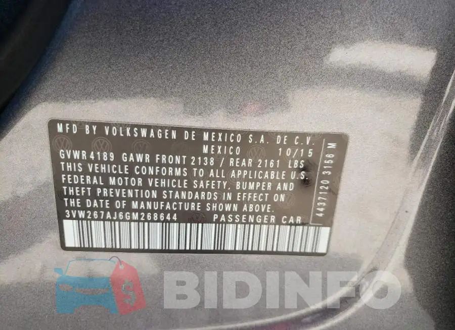 3VW267AJ6GM268644 Photo# 12