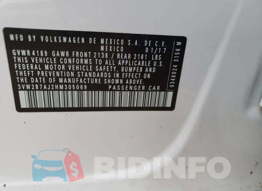 3VW2B7AJ2HM305069 Photo# 12