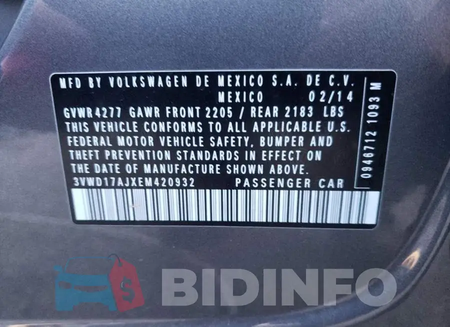 3VWD17AJXEM420932 Photo# 12