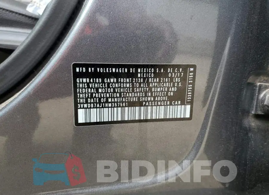 3VWDB7AJ1HM357561 Photo# 13