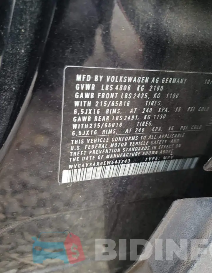 WVGAV3AX6EW543243 Photo# 12