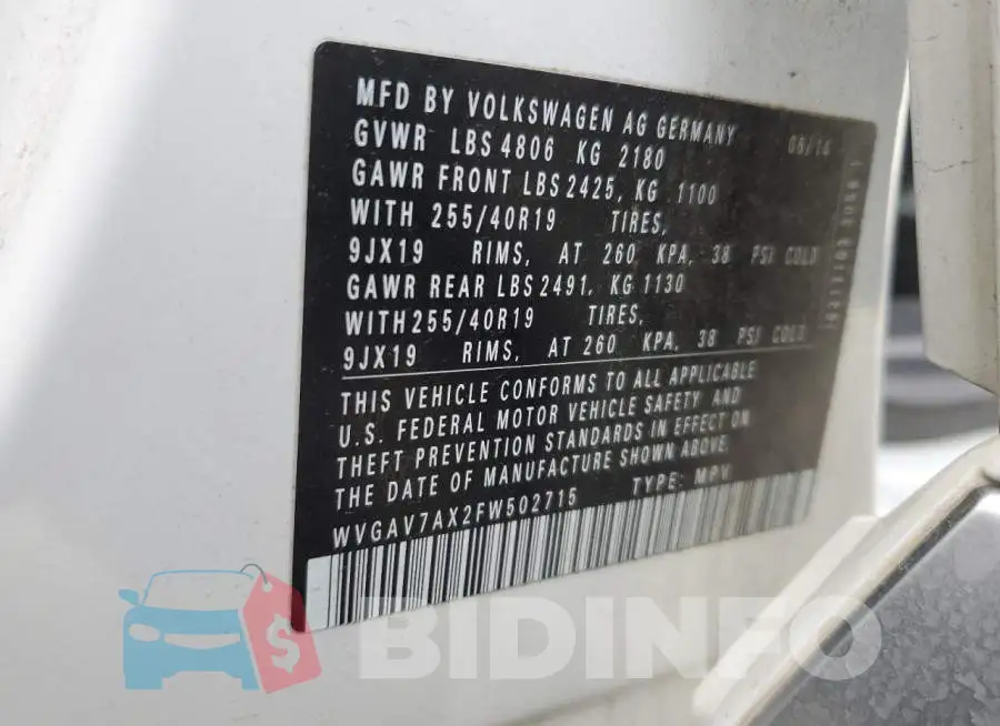 WVGAV7AX2FW502715 Photo# 13