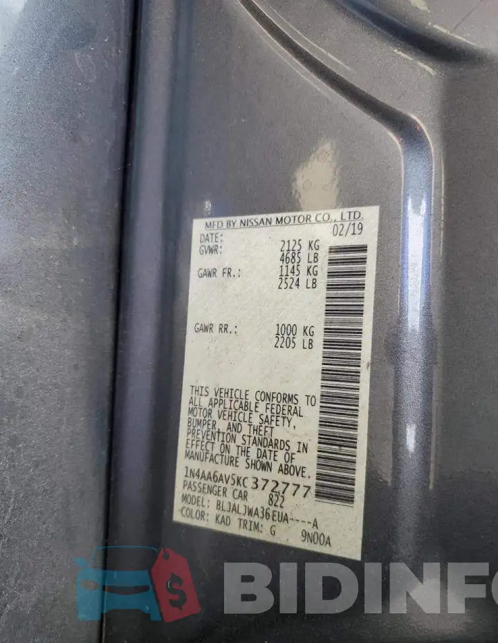 1N4AA6AV5KC372777 Photo# 13