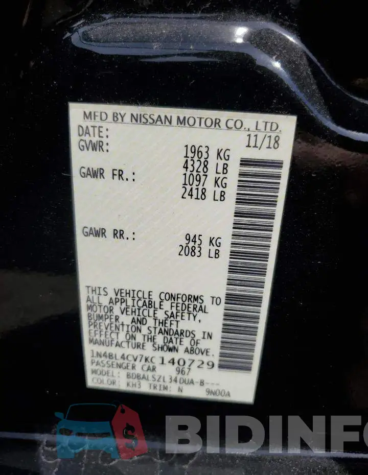 1N4BL4CV7KC140729 Photo# 12