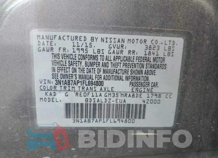 3N1AB7AP1FL694800 Photo# 13