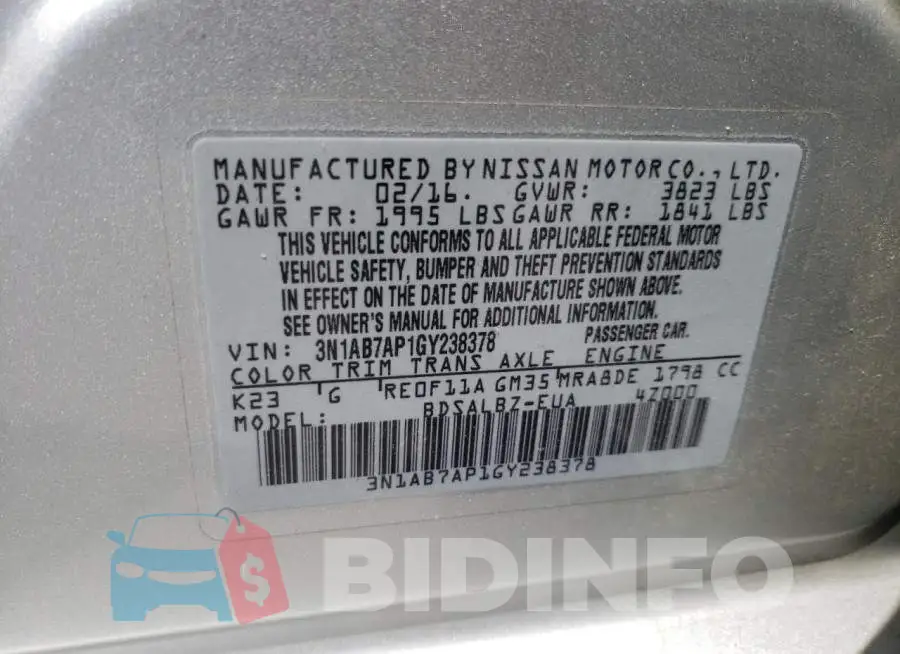 3N1AB7AP1GY238378 Photo# 12
