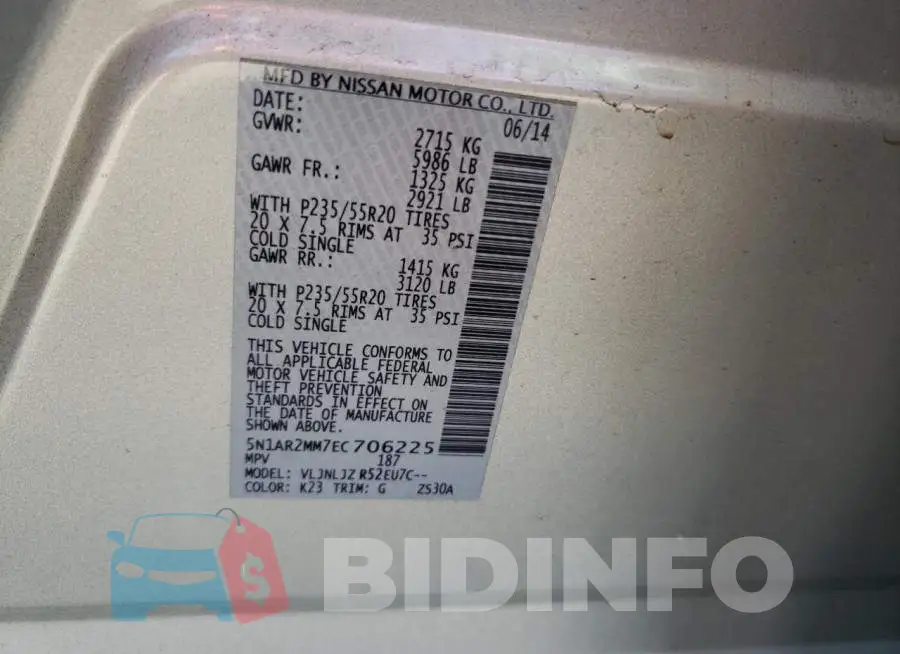 5N1AR2MM7EC706225 Photo# 14