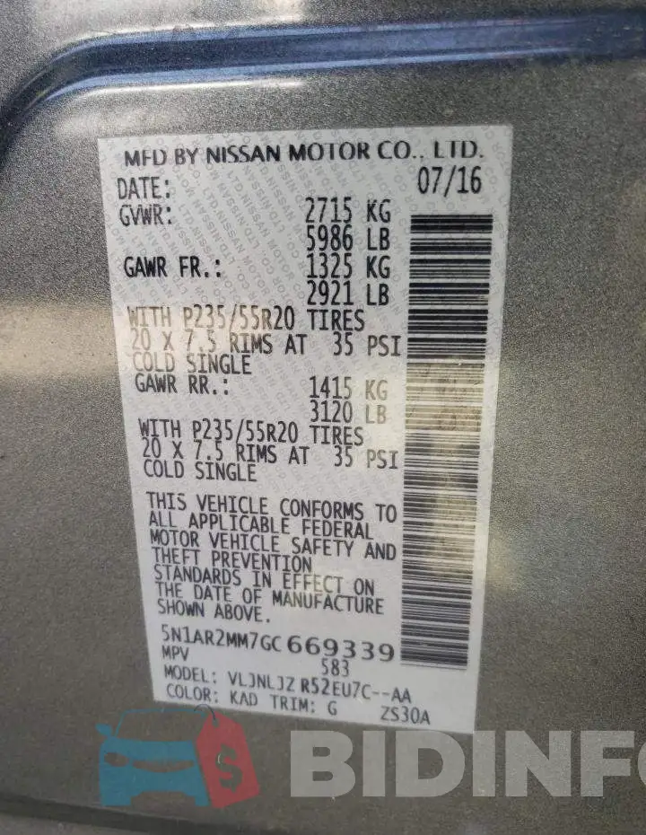 5N1AR2MM7GC669339 Photo# 13