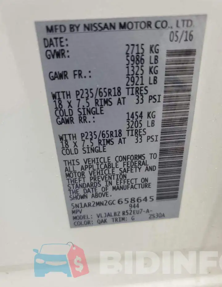 5N1AR2MN2GC658645 Photo# 14