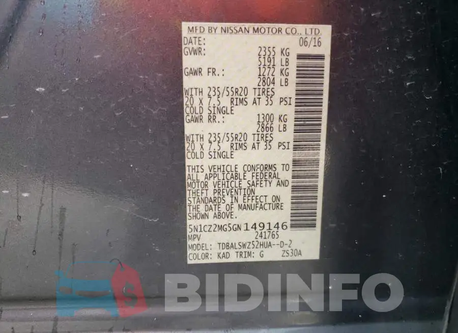 5N1CZ2MG5GN149146 Photo# 13