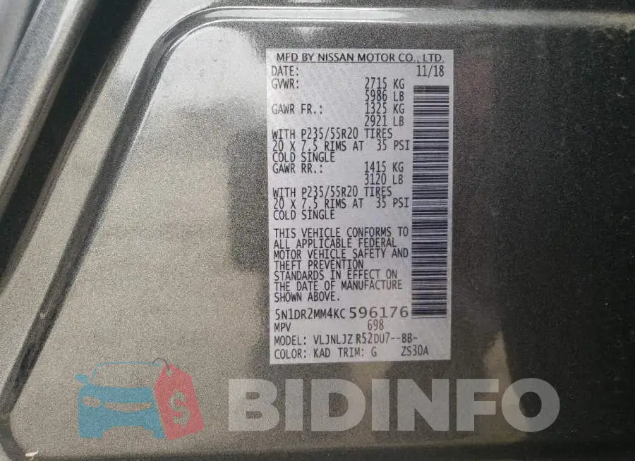 5N1DR2MM4KC596176 Photo# 13