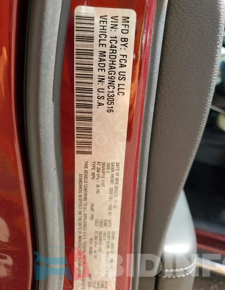 1C4RDHAG9NC130516 Photo# 13