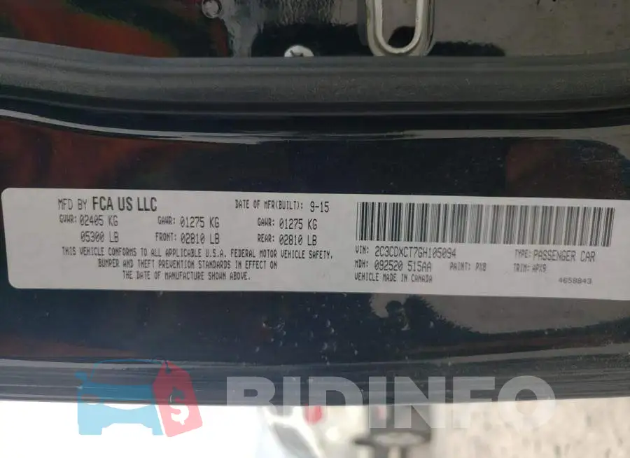 2C3CDXCT7GH105094 Photo# 12