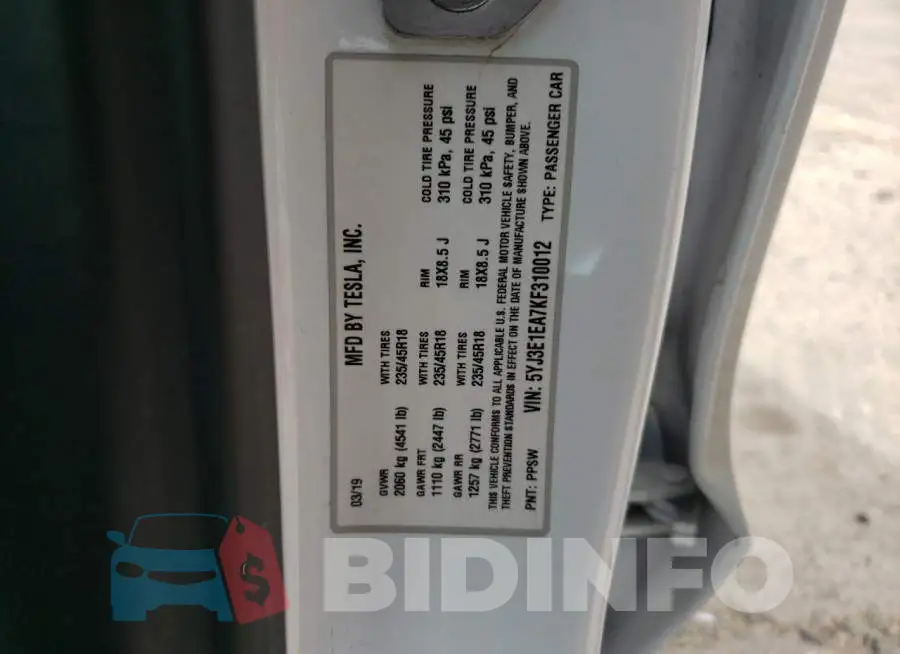 5YJ3E1EA7KF310012 Photo# 10