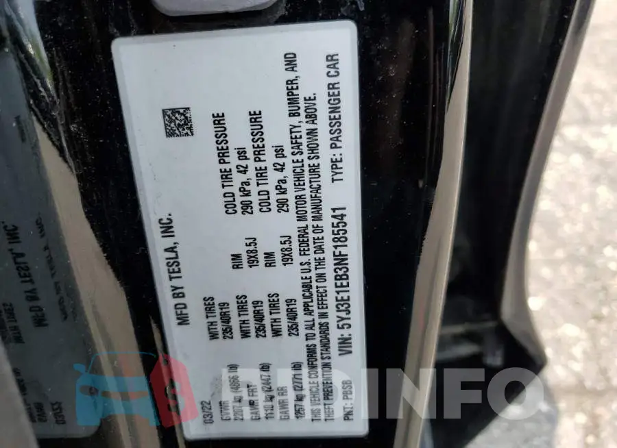 5YJ3E1EB3NF185541 Photo# 13