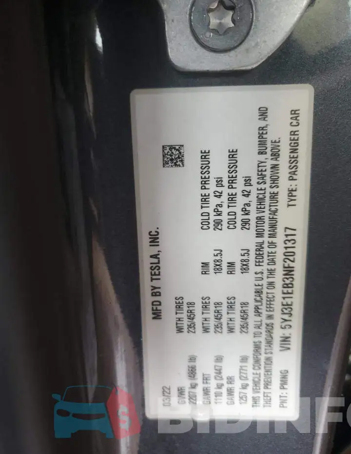 5YJ3E1EB3NF201317 Photo# 12