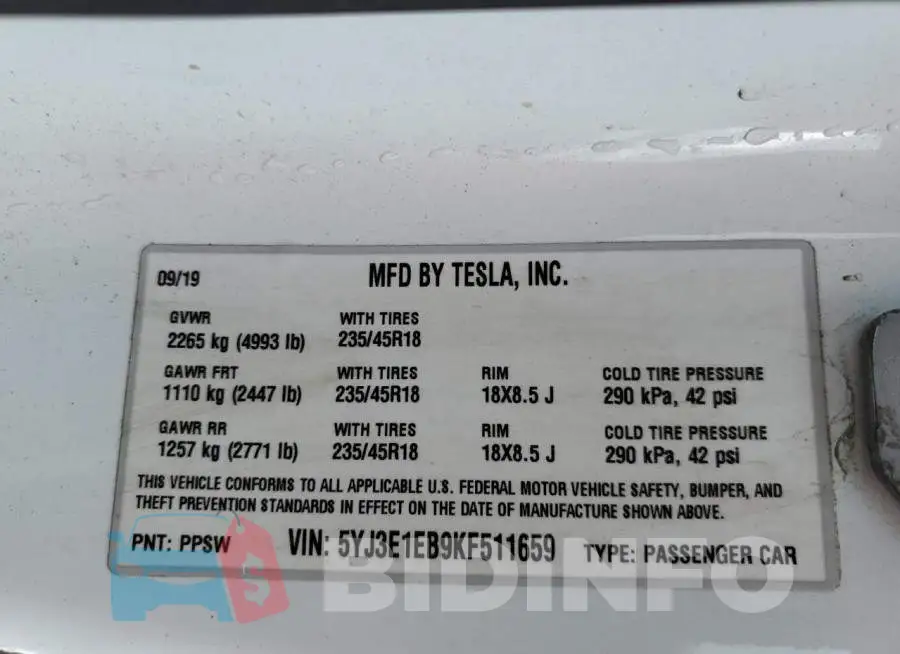 5YJ3E1EB9KF511659 Photo# 12