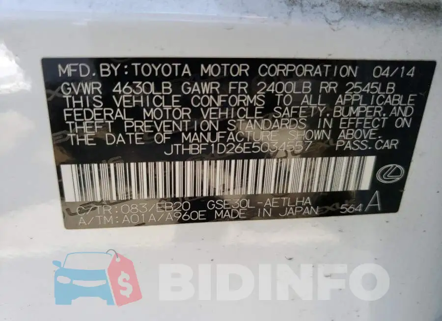 JTHBF1D26E5034557 Photo# 12