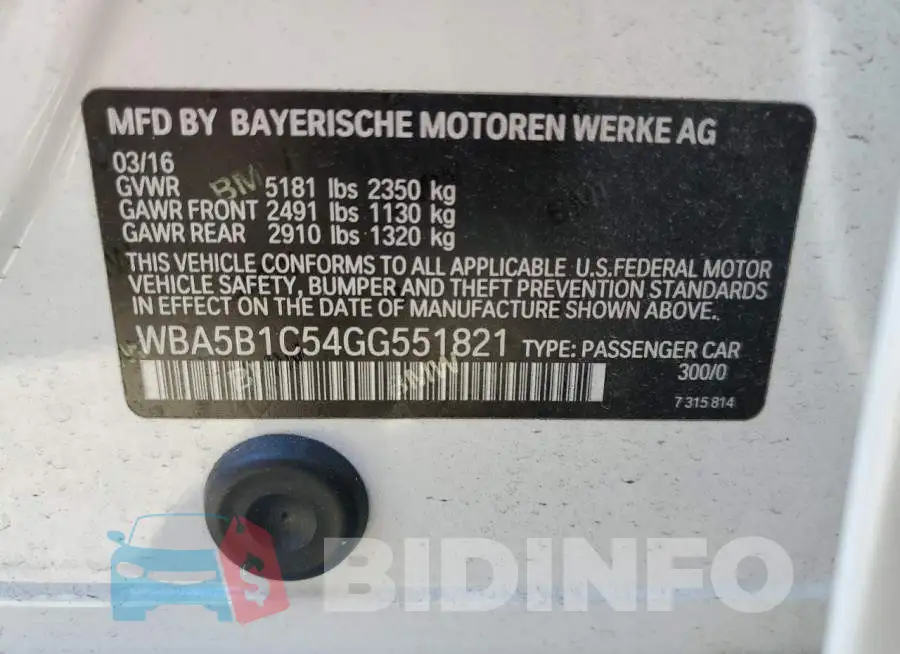 WBA5B1C54GG551821 Photo# 12