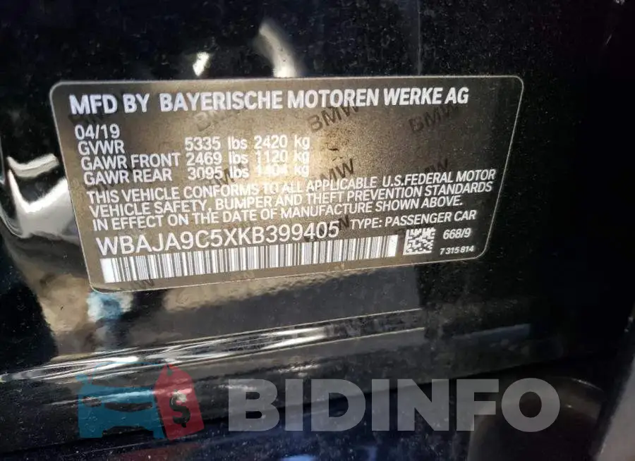 WBAJA9C5XKB399405 Photo# 12