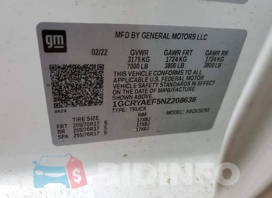 1GCRYAEF5NZ208638 Photo# 12