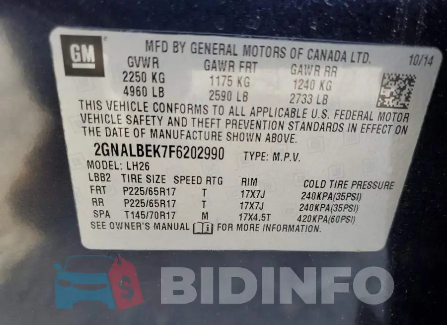 2GNALBEK7F6202990 Photo# 13