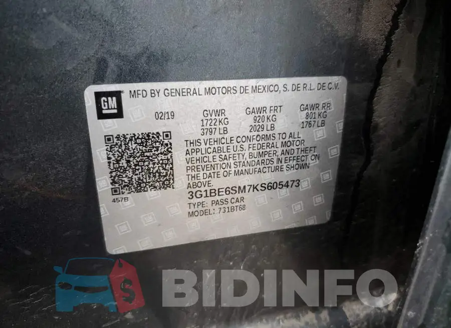 3G1BE6SM7KS605473 Photo# 12