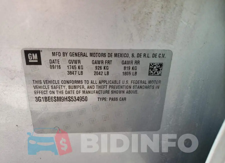 3G1BE6SM9HS534950 Photo# 12