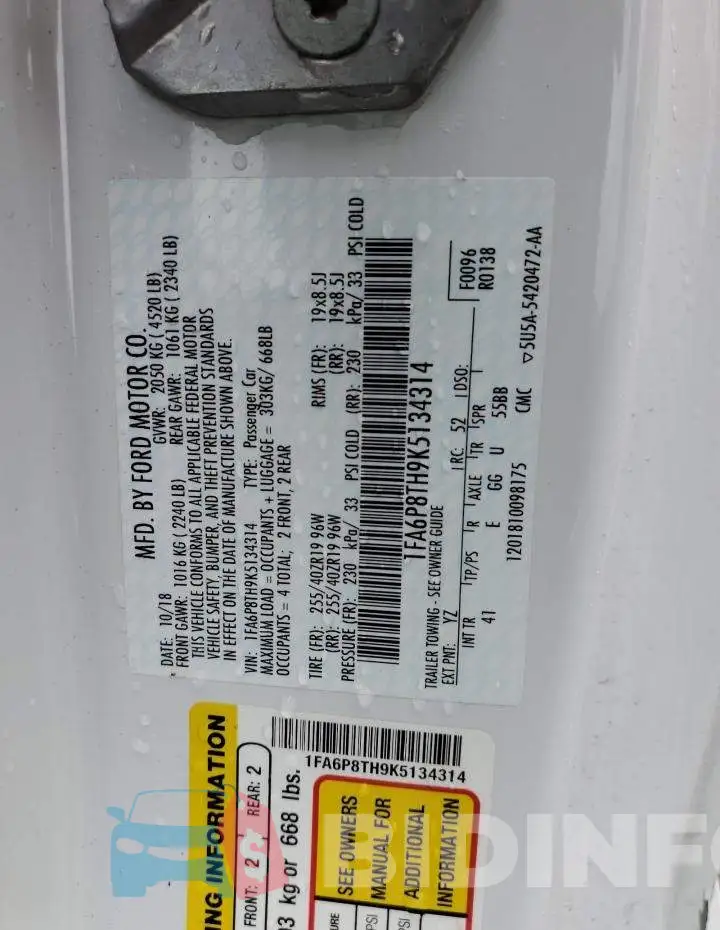 1FA6P8TH9K5134314 Photo# 12
