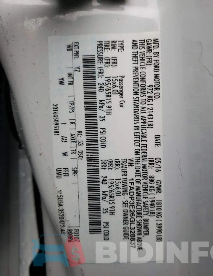 1FADP3E26GL328837 Photo# 13