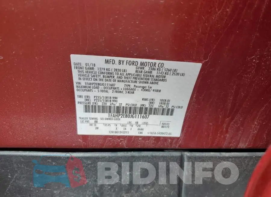 1FAHP2E80JG111607 Photo# 12