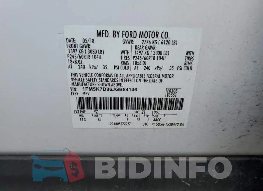 1FM5K7D86JGB84146 Photo# 13