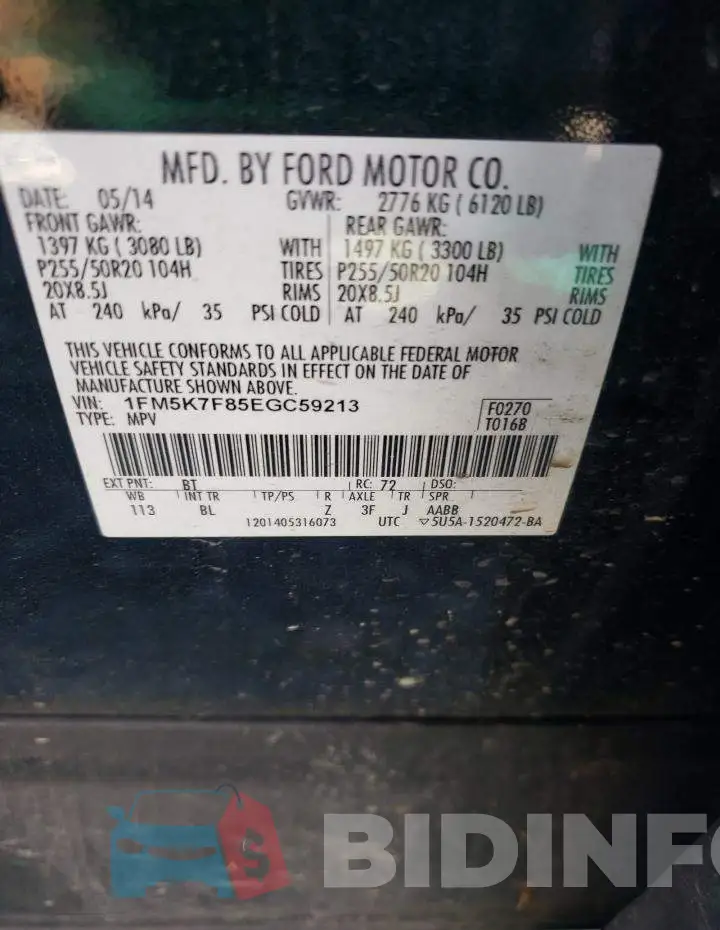 1FM5K7F85EGC59213 Photo# 13