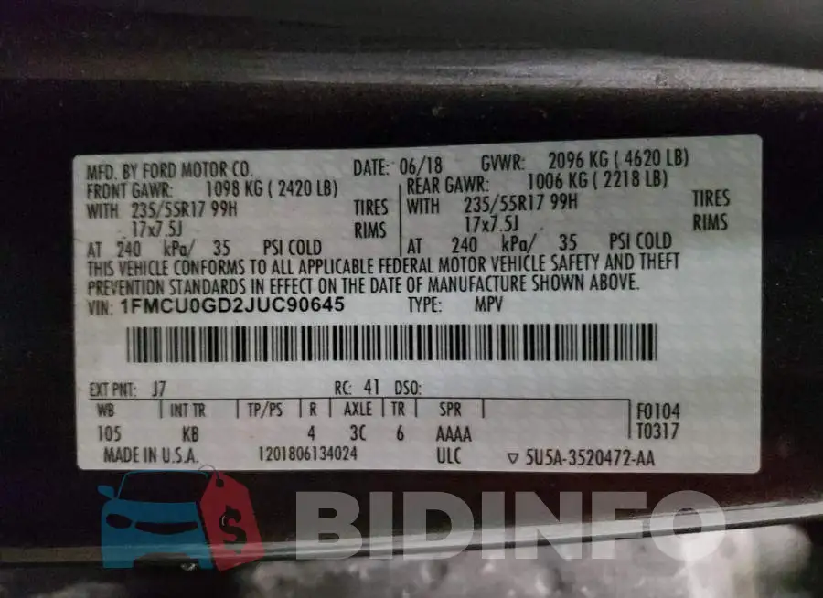 1FMCU0GD2JUC90645 Photo# 13