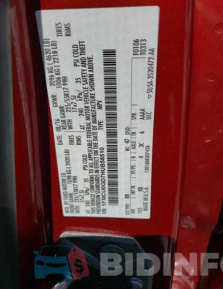 1FMCU0GD7HUB58510 Photo# 13