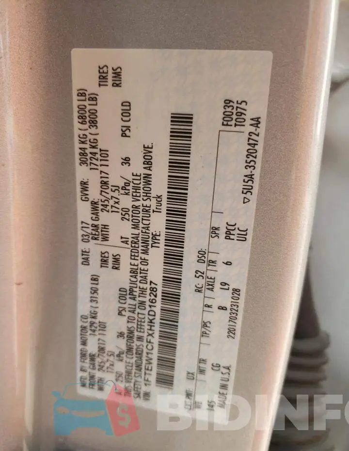 1FTEW1CFXHKD16287 Photo# 12